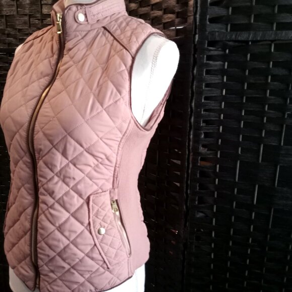 LOVE TREE Pale Pink Brown Quilted Vest Womans Size Small - Picture 6 of 11